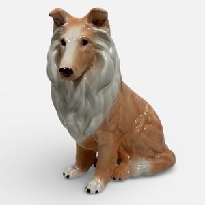 Large Vintage Ceramic Porcelain Collie Dog Figurine - 11” Tall Glossy Finish